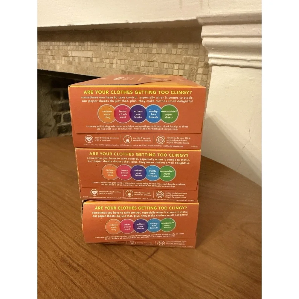 (3) New Method Paper Dryer Sheets - Ginger Mango - 80 Sheets Each Discontinued